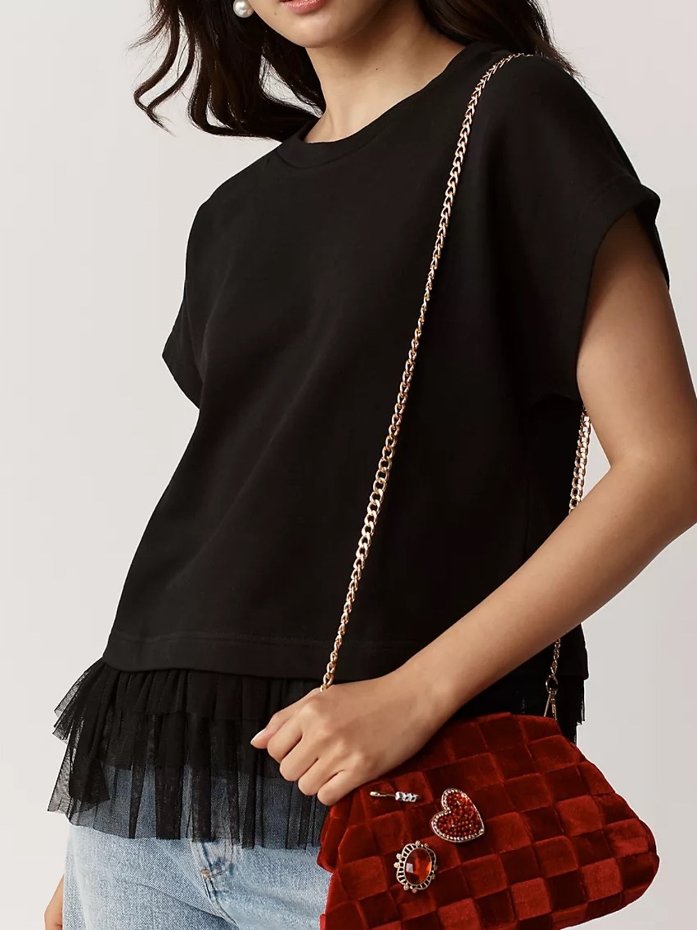 Maeve Anthropologie Short-Sleeve Ruffle-Trim Oversized Top